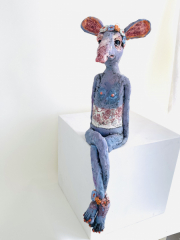 Claudia Kraml -Tapirgirl urban- 2024 ceramics, glaze, underglaze colors, wire, Decals h 65 cm