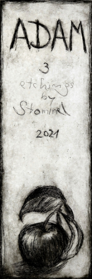 Martin Stommel Deckblatt -Adam- Radierung in einer Auflage von 25 handgefertigt und vom Künstler gedruckt   Die Drucke werden in zwei verschiedenen handgefertigten Boxen präsentiert, je Box  44 x 32,5 cm