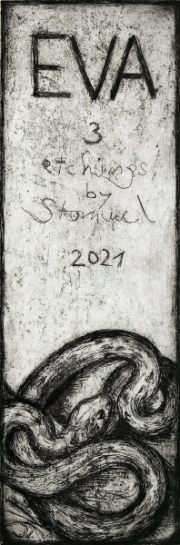 Martin Stommel Deckblatt -Eva- Radierung in einer Auflage von 25 handgefertigt und vom Künstler gedruckt   Die Drucke werden in zwei verschiedenen handgefertigten Boxen präsentiert, je Box  44 x 32,5 cm