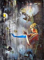 Andrea Damp  "Fluegelstaub" 40 x 30 cm  Öl und Acryl auf Leinwand 2021