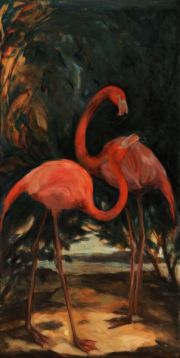 Petra Rintelen "Die Flamingos" 140 x 70 cm Öl auf Leinwand 2022