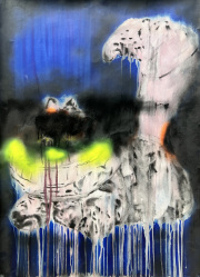 Lisa Kränzler -Grinsekatz 2- 97 x 70 cm Lack, Tusche  Acryl auf Papier  2029