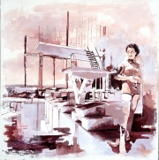 Pooltime I , 2013, Acryl, Öl auf Leinwand 120 x 120 cm