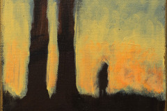 James F. Johnston, “Riverside”, Acryl und Goldpaste auf Leinwand, 25,5 × 20 cm, 2025.