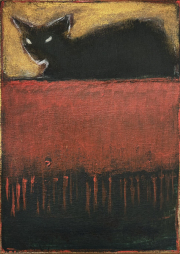 Bed Sitter Acryl und Goldpaste auf Leinwand 36 x 26 cm 2025