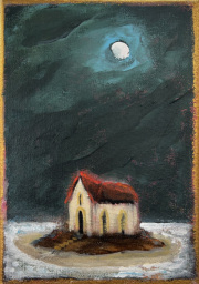 Moon Island Acryl und Goldpaste auf Leinwand 21 x 15 cm 2025