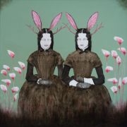 Hybrid#14 (Jackalopes) 120×120 cm, Bleistift, Kohle und Öl auf Leinwand, 2024