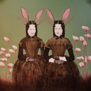 Hybrid#14 (Jackalopes) 120×120 cm, Bleistift, Kohle und Öl auf Leinwand, 2024