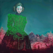 Hybrid 17 Lizard 70 × 70 cm Bleistift, Kohle und Öl auf Leinwand, 2025