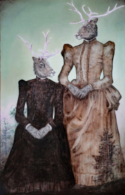 Hybrid#6 (Reindeer) 170×110 cm,Bleistift, Kohle und Öl auf Leinwand, 2024