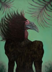 Hybrid#8, (Balck Rhinoceros Bird) 110×80 cm, Bleistift, Kohle und Öl auf Leinwand, 2024