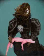 Vanitas#4 (München Albino Alligator) 90×70 cm, Bleistift, Kohle und Öl auf Leinwand, 2024