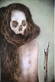 Vanitas#1, 60×40 cm, Bleistift, Kohle und Öl auf Leinwand, 2023