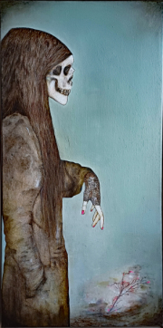 Vanitas#2, 100×50 cm, Bleistift, Kohle und Öl auf Leinwand, 2023