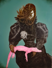 Vanitas#4 (München Albino Alligator) 90×70 cm, Bleistift, Kohle und Öl auf Leinwand, 2024