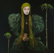 Vanitas 7  Tarsier  90 × 90 cm  Bleistift, Kohle und Öl auf Leinwand, 2025