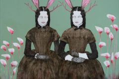 Hybrid#14 (Jackalopes) 120×120 cm, Bleistift, Kohle und Öl auf Leinwand, 2024
