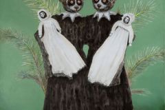 Hybrid#11 (Slow Lorises), 90×90 cm, Bleistift, Kohle und Öl auf Leinwand, 2024