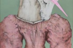Hybrid#18 (Unicorn), 170×90 cm, Bleistift, Kohle, Acryl und Öl auf Leinwand, 2025