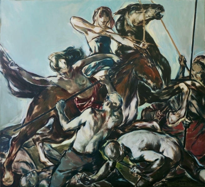 \"Amazonenkampf\"  220 x 240 cm Öl auf Leinwand  2018
