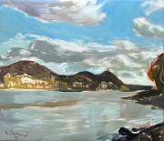 „Rhein mit Blick auf das Siebengebirge“    Öl auf Leinwand  71 x 82 cm 2018