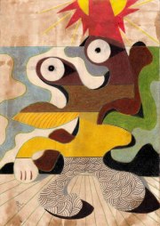 MASCH, FIGURE ENJOYS A SUNBATH, Buntstift auf Papier, 30 × 21 cm, 2026