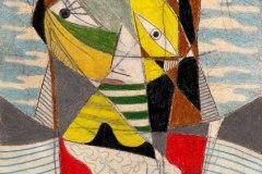 MAMASCH, Croissant Brun au Bord de la Mer, Buntstift auf Papier, 30 × 21 cm, 2026. MAMASCH, Croissant Brun au Bord de la Mer, Buntstift auf Papier, 30 × 21 cm, 2026.