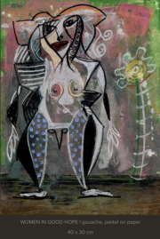 -Woman in Good Hope- Gouache, Pastel auf Papier, 40 x 30 cm