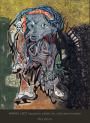 -Animal Lady- Gouache, Pastel auf Papier, 25 x 20 cm