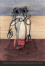 -Caught on a Walk- Gouache, Pastel auf Papier, 22 x 18 cm 