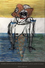 -Woman with Pointet Dress- Gouache, Pastel auf Papier, 25 x 14  cm