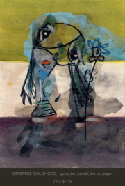 -Carefree Childhood- Gouache, Pastel, Tusche auf Papier, 22 x 18 cm 