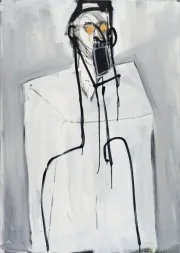 Max Giermann -ohne Titel- Acryl, Ölkreide und Tinte auf Leinwand 140 x 100 cm 2025