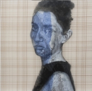 Rogelio Manzo 40 x 40 cm  "Daniela X" Öl und Mixed Media auf Epoxidharz, gerahmt 2019