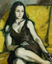 Martin Stommel "Frau im braunen Kleid" 83 x 68 cm Öl auf Leinwand 2016
