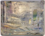 Florian Fausch "ohne Titel" 2018 Öl, Metallpigmente, Schellack, Papier auf Leinwand, gerahmt 40 x 50 cm