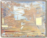 Florian Fausch "ohne Titel" 2018 Öl, Metallpigmente, Schellack, Papier auf Leinwand, gerahmt 40 x 50 cm