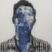 Rogelio Manzo "Manuel III" 40 x 40 cm Öl und Mixed Media auf Epoxid Harz 2019
