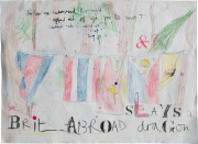 PETER DOHERTY    „Brit Abroad Slays a Dragon“    Buntstifte und Tinte auf Papier / crayons and ink on paper    27,1 x 37,2 cm    2014 / 2015