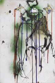 PETER DOHERTY    „Green Orb“    Sprühfarbe und Buntstifte auf Leinwand / spray paint, crayons on canvas     41 x 27 cm    o. A. / n/s