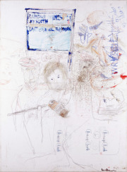 „Wrestle Together Your Crumbs of Ideas“ mixed media on canvas 80 x 60 cm 2015