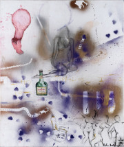 Peter Doherty, Cognac & Pipe, Sprayfarbe, Acryl und Bleistift auf Leinwand, 55 × 46 cm, 2018.