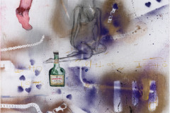 Peter Doherty, Cognac & Pipe, Sprayfarbe, Acryl und Bleistift auf Leinwand, 55 × 46 cm, 2018.