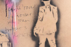 Peter Doherty, Caught Round the Houses with Your Trousers Down, Sprayfarbe und Marker auf MDF, 70 × 50 cm, 2023/2024.