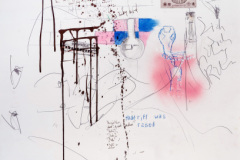 Peter Doherty, That Riff Was Raised, Sprayfarbe, Acryl, Marker und Applikationen auf Papier, 100 × 70 cm, 2017.