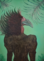 Marie Louise Elshout -Hybrid 8 Black Rhinoceros Bird- 110 × 80 cm Kohle und Öl auf Leinwand 2024