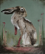 Marie Louise Elshout – Hare 2 (2026) Tusche und Öl auf Leinwand, 30 × 24 cm