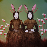 Marie Louise Elshout – Hybrid 14 Jackalopes (2024) Öl auf Leinwand, 120 × 120 cm