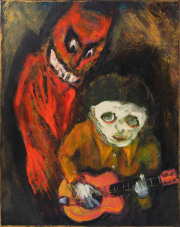 James F. Johnston – The Devil’s Music (2025) Acryl und Goldpaste auf Leinwand, 51 × 40 cm