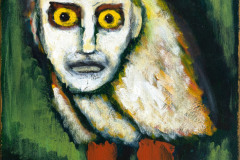James F. Johnston – On Becoming an Owl (2025) Acryl und Gold auf Leinwand, 46 × 36 cm